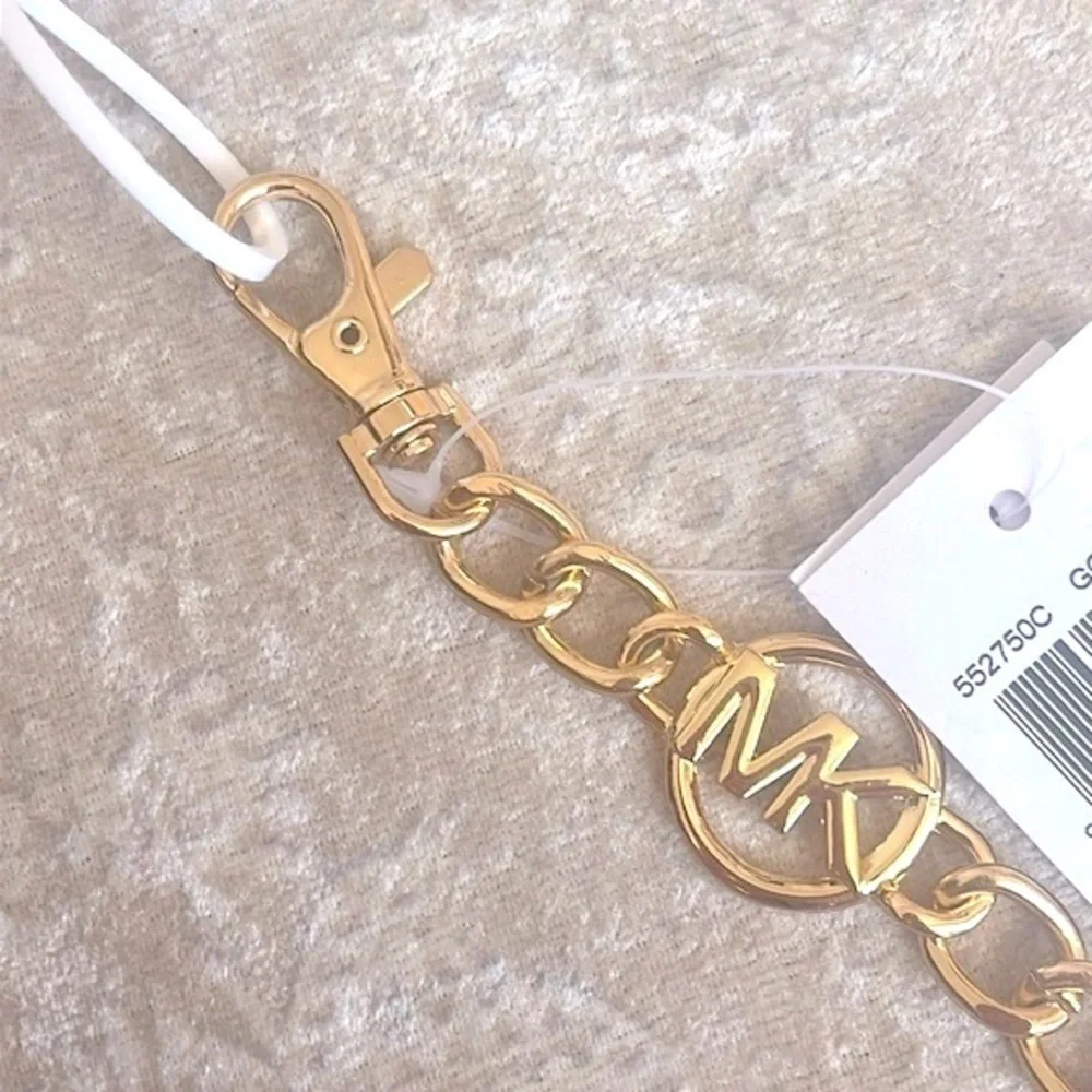 Brand New Michael Kors Gold Tone Logo Metal Chain Belt Adjustable Length